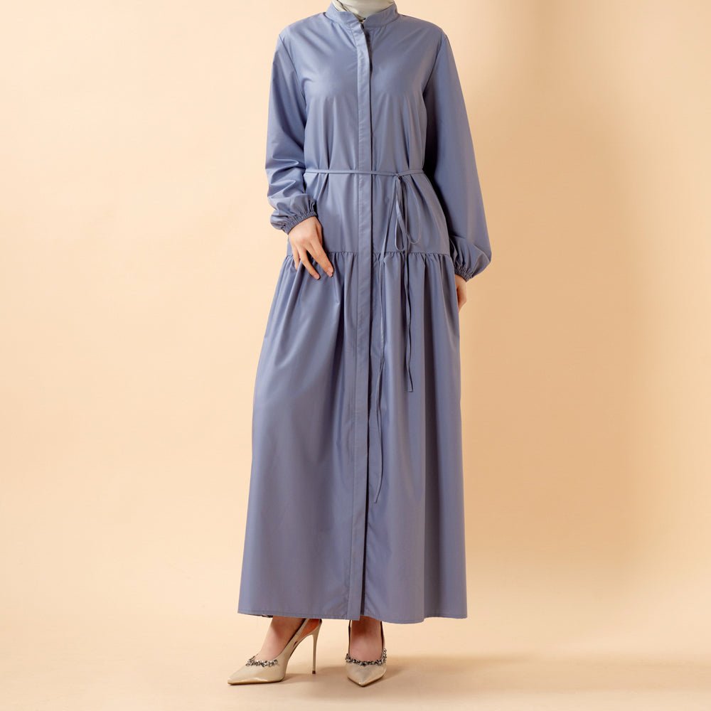 Robe Abaya Maxi Trench Cintrée en Ligne A avec Poches (MA422)