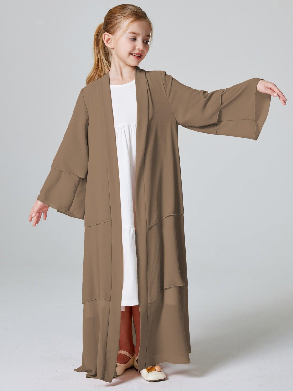 Abaya ouverte en mousseline unie 3 couches pour fillettes (MKG009)