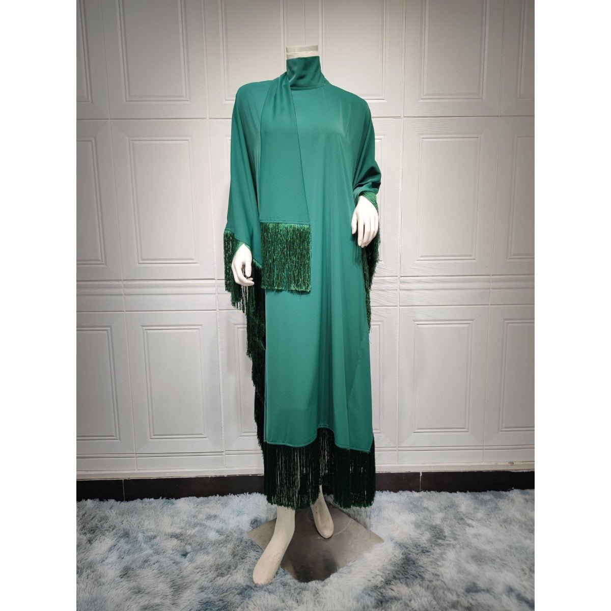 Kaftan Manches Chauve-Souris à Pompons | Robe de Soirée avec Détails Frangés Fluides (MA288)