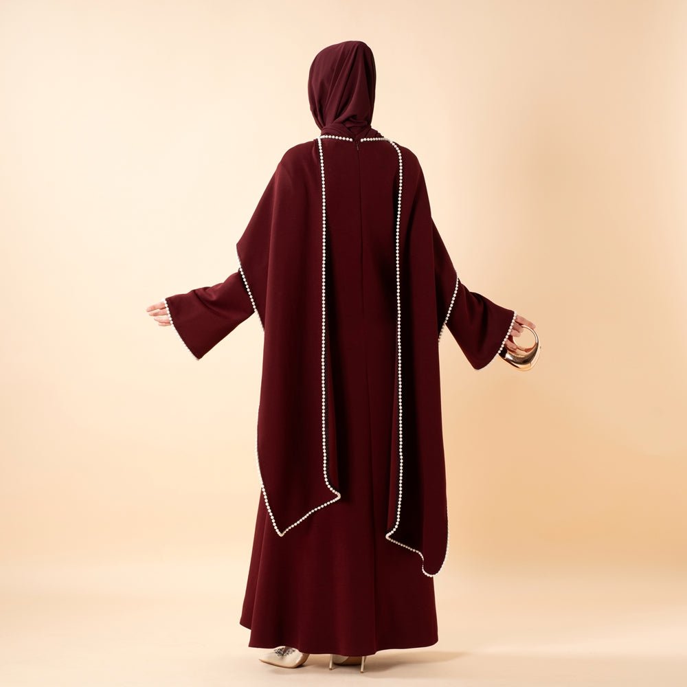 Robe de soirée élégante à manches cape ornée de perles (MA337)
