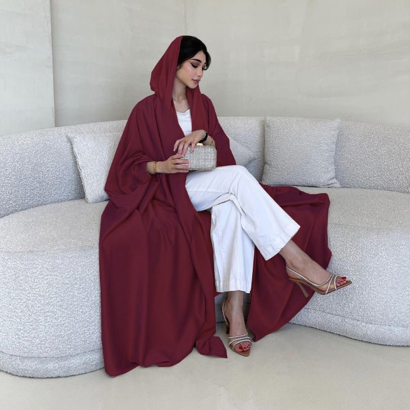 Robe Abaya à Manches Chauve-Souris Douces | Robe Cardigan en Satin à Col en V (MOA224)