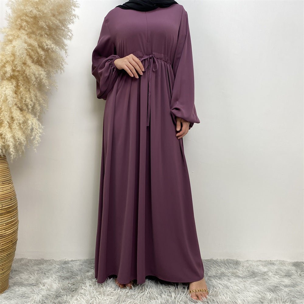 Abaya Ample Modeste pour Musulmane, Manches Extensibles, Fermeture Éclair Frontale, Coupe Trapèze (MA175)