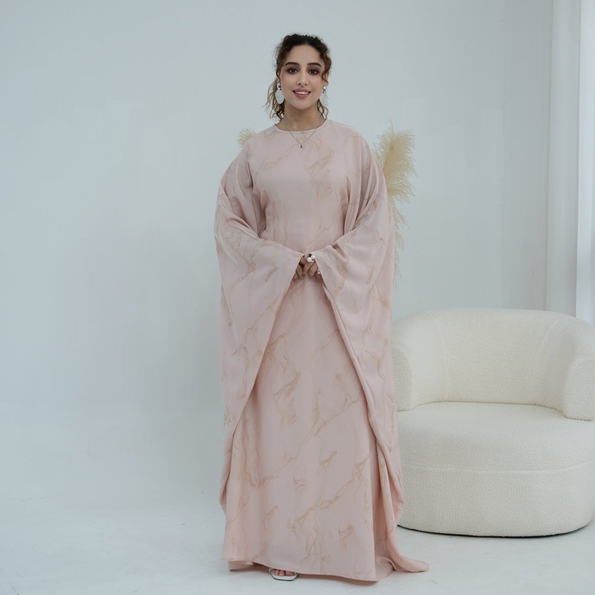 Robe Longue Imprimée à Manches Chauve-Souris (MA446)