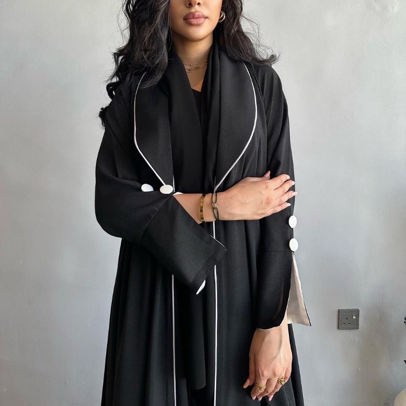 Robe longue automne et hiver à ouverture avant | Abaya cardigan plissée unie (MOA218)