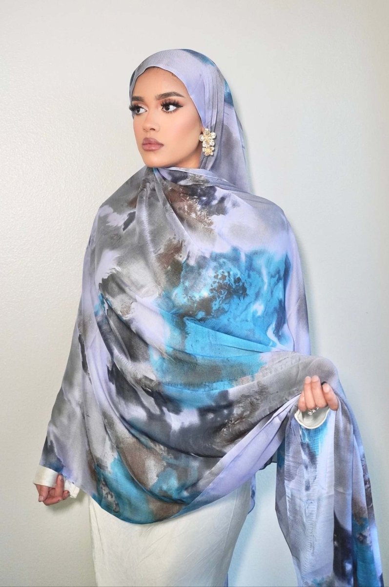 Foulard Hijab Imprimé Luxueux Aspect Soie | Grand Hijab Rectangulaire 180x85cm (MH146)