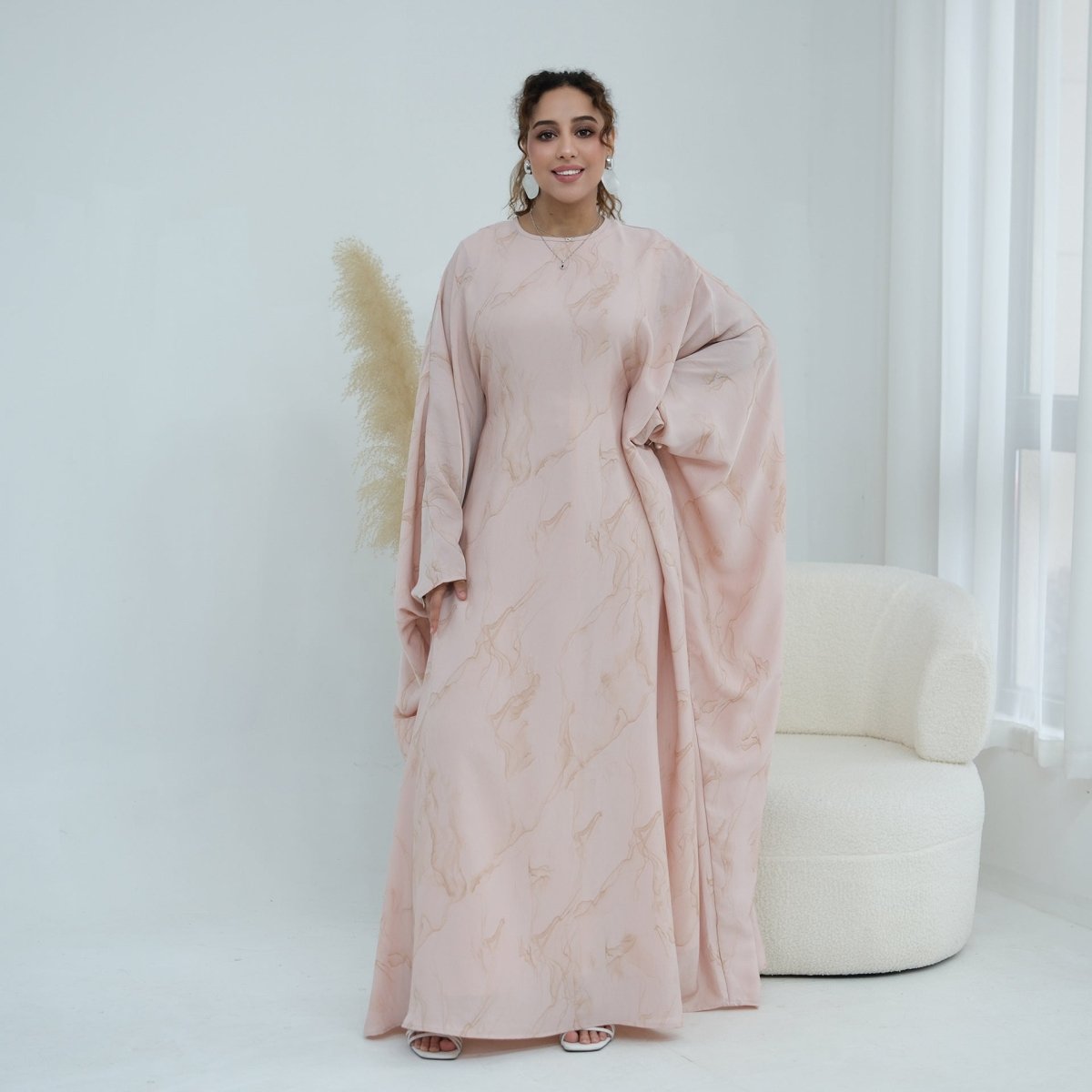 Robe Longue Imprimée à Manches Chauve-Souris (MA446)