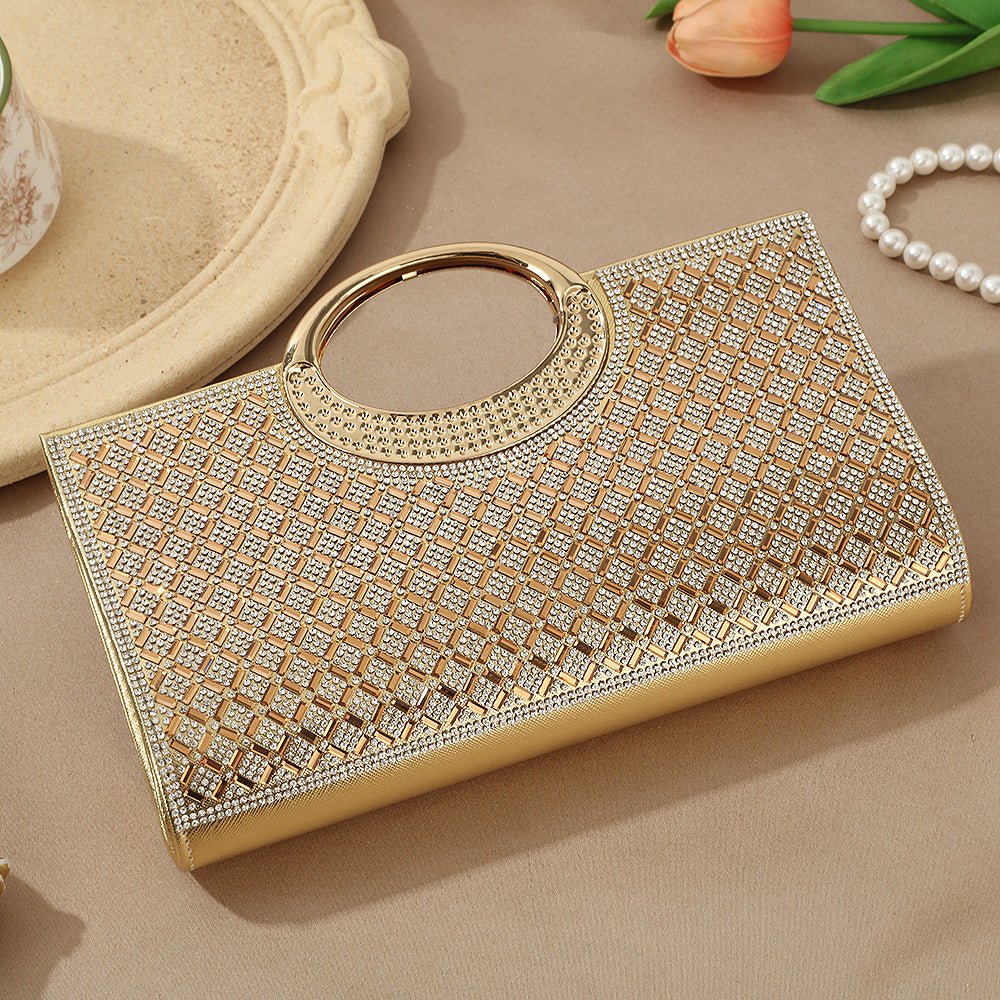 Sac Pochette Vintage à Grande Anse Circulaire Ornée de Strass Scintillants (MAC430)
