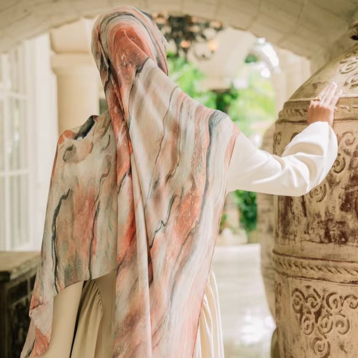 Écharpe Hijab en Coton Imprimé | Foulard Long Doux et Respirant (MH201)
