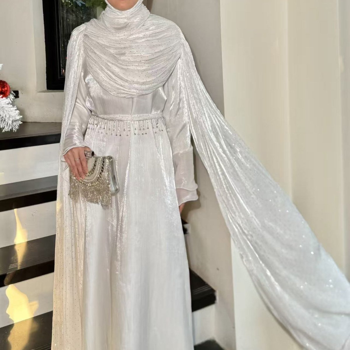 Robe Abaya Maxi à Manches Cape Plissées (MA430)