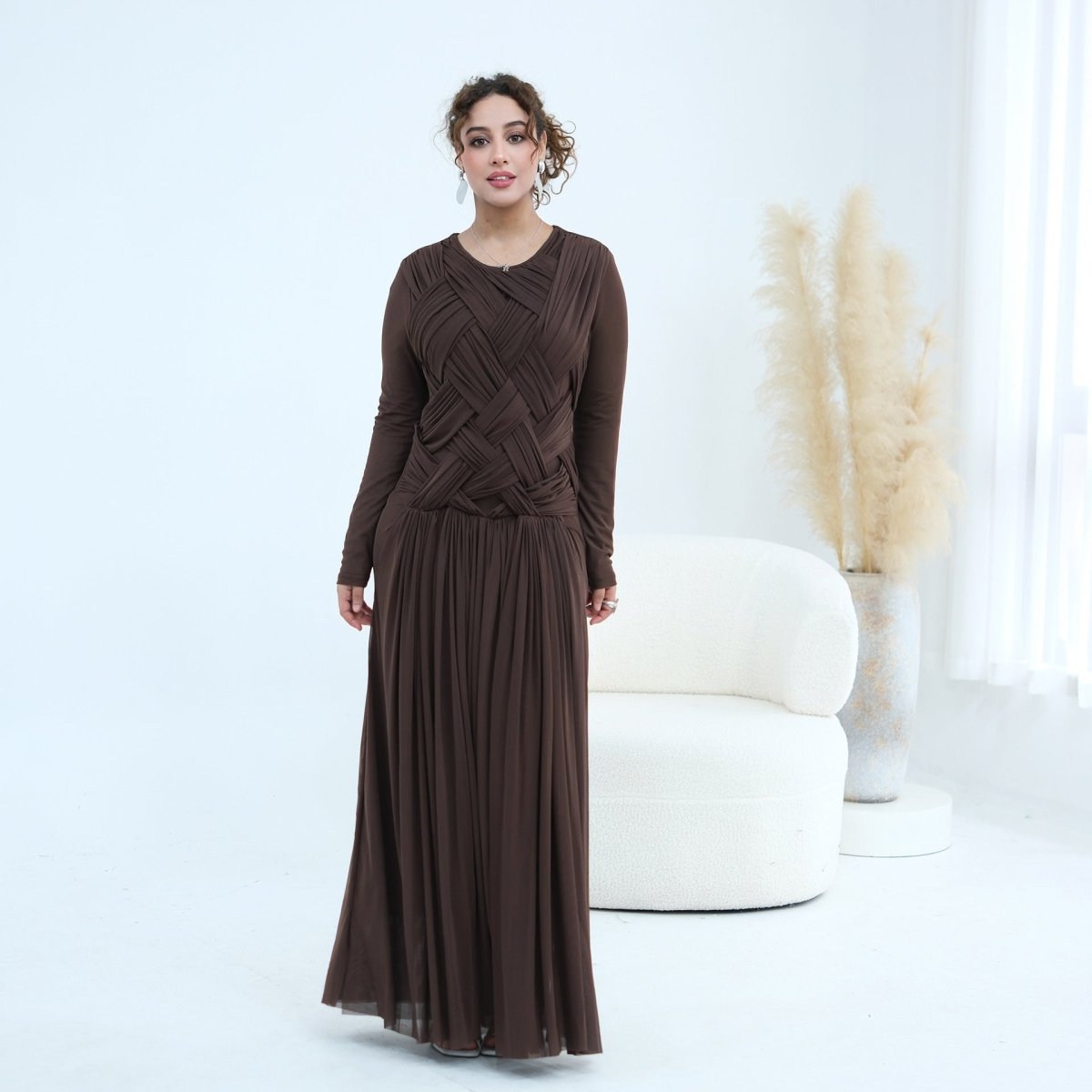 Robe longue en tulle avec bustier tressé à brides croisées (MS454)