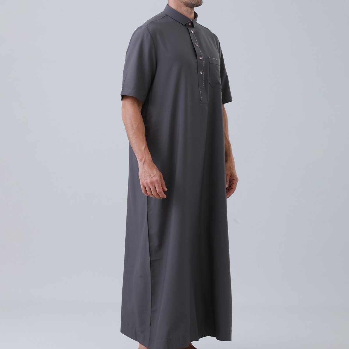 Thobe uni pour homme avec patte de boutonnage (MT038)