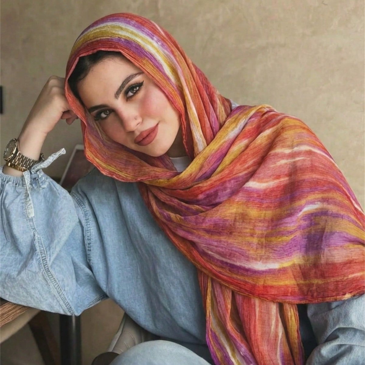 Écharpe Tie-Dye Dégradé en Rayonne | Hijab Dégradé en Rayonne (MH216)