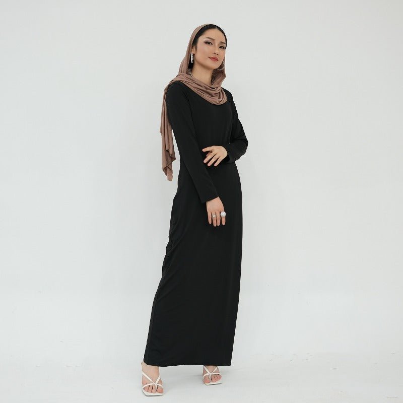 Robe de base essentielle en soie de lait ultra longue, douce et superposable | Robe maxi à enfiler, col rond (MA319)