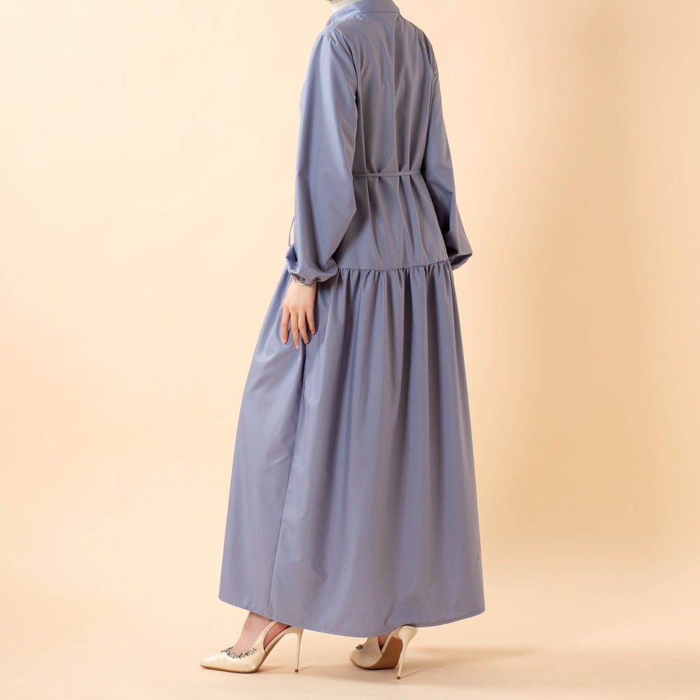 Robe Abaya Maxi Trench Cintrée en Ligne A avec Poches (MA422)