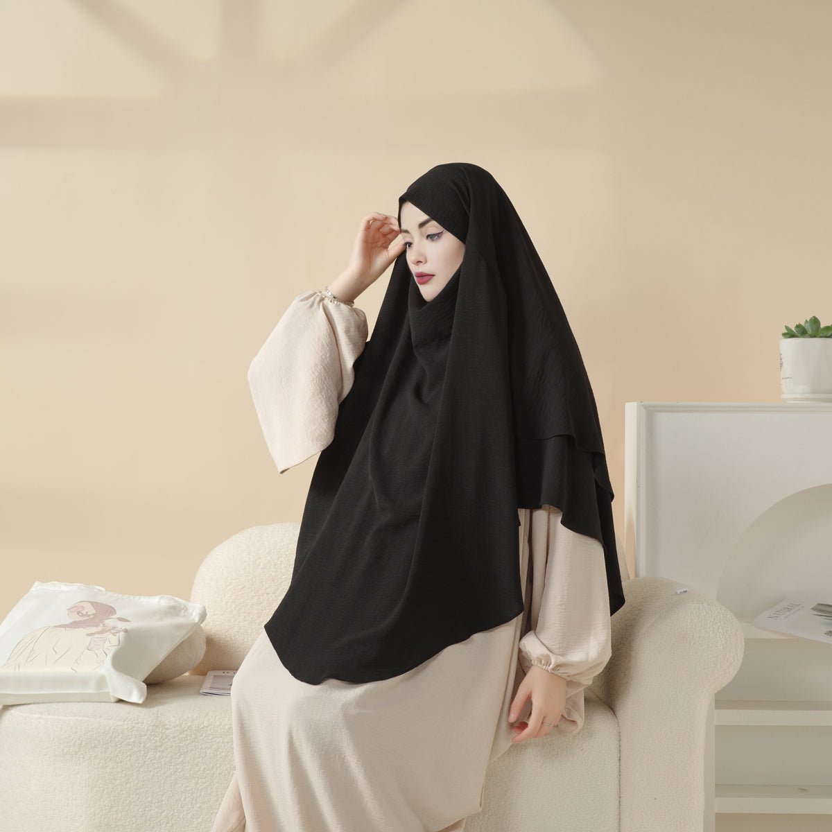 Nouveau Khimar Deux Couches en Crêpe (MK010)