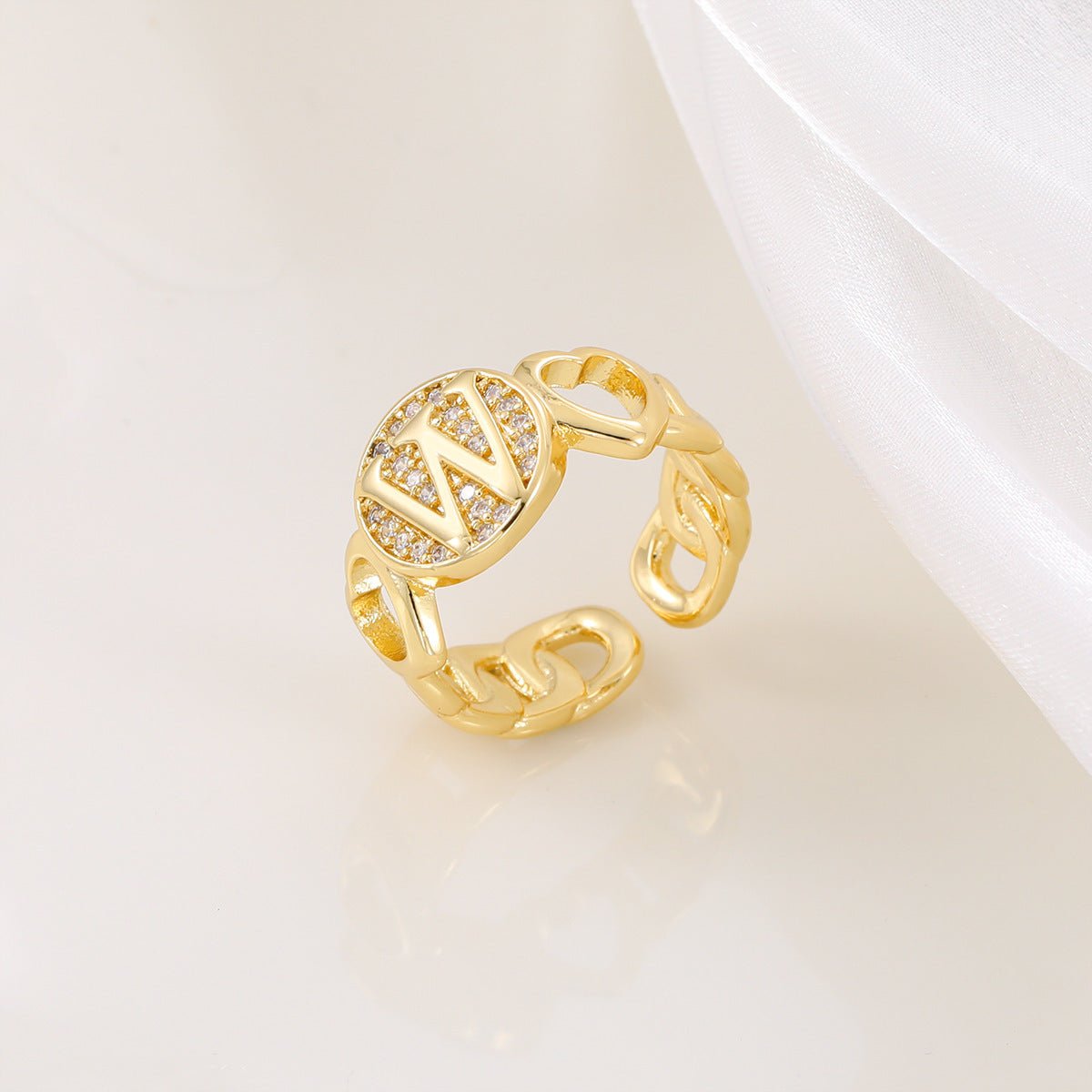 Ensemble MAC186 Cuivre avec Zircon, Bague Lettre Love Brillante Plaqué Or Réel 18K