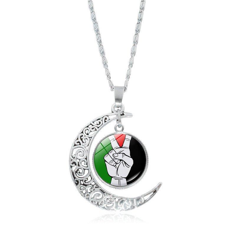 MAC077 Collier pendentif Lune évidée en argent, keffiyeh polyvalent pour femme