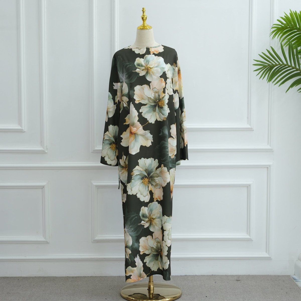 Abaya à imprimé floral avec manches évasées (MA332)