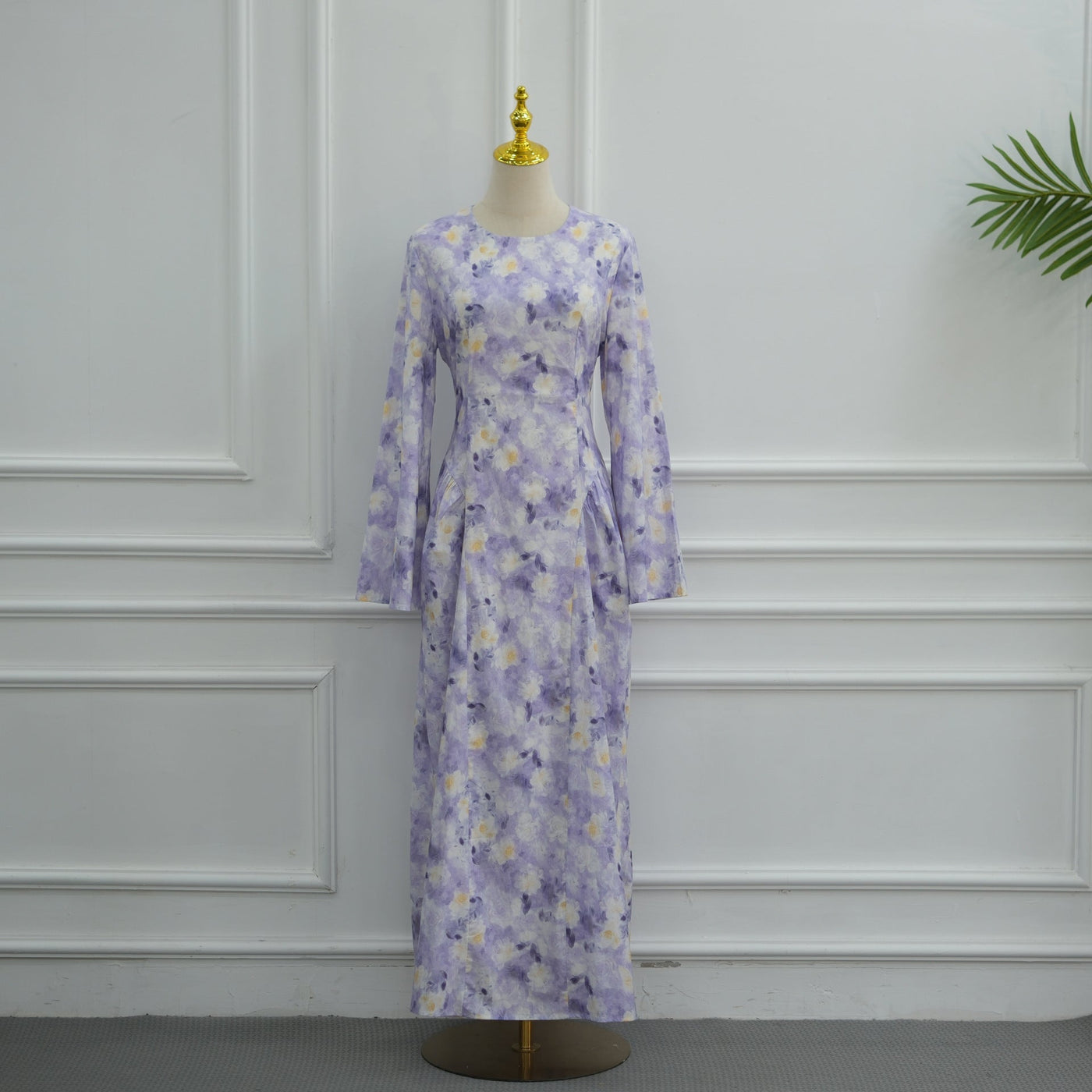 Robe Maxi à Manches Évasées Imprimé Floral Aquarelle (MS516)