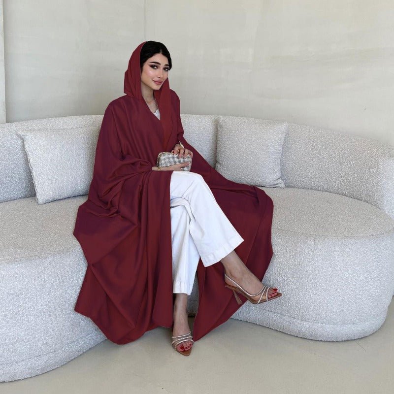 Robe Abaya à Manches Chauve-Souris Douces | Robe Cardigan en Satin à Col en V (MOA224)