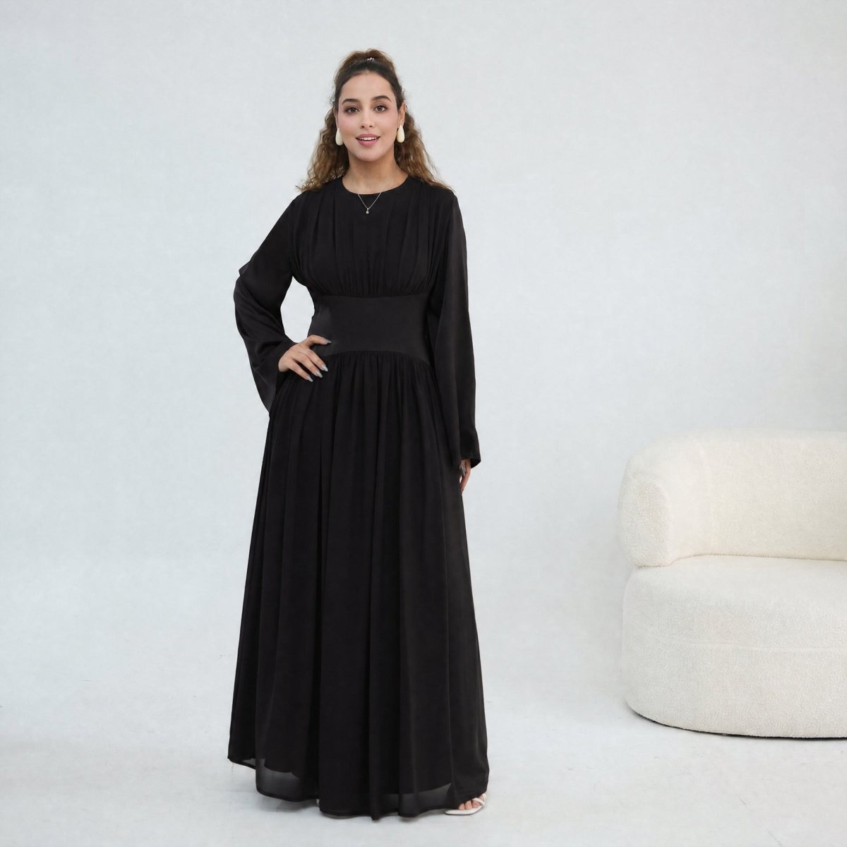 Robe Maxi Manches Évasées en Mousseline(MS498)