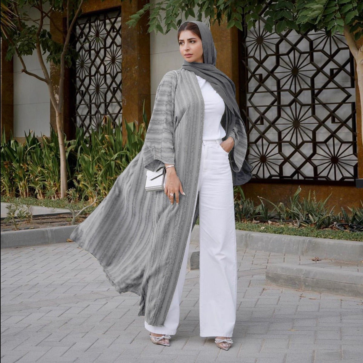 Cardigan Abaya Tricoté Vintage | Veste Longue Ouverte Modeste pour Femme (MOA217)