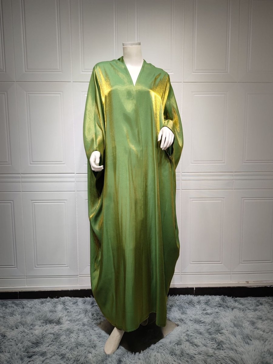 Robe Abaya Luxueuse en Satin de Soie à Manches Chauve-souris | Robe de Soirée Pudique Col en V (MOA225)