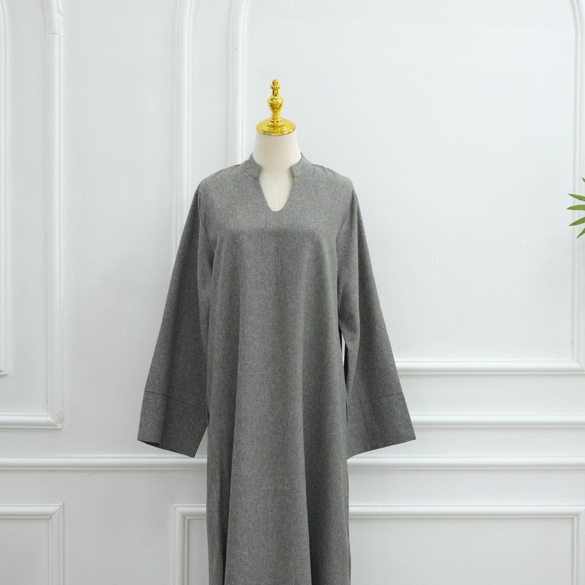 Abaya oversize à col en V avec poches | Robe longue unie à manches larges (MA331)