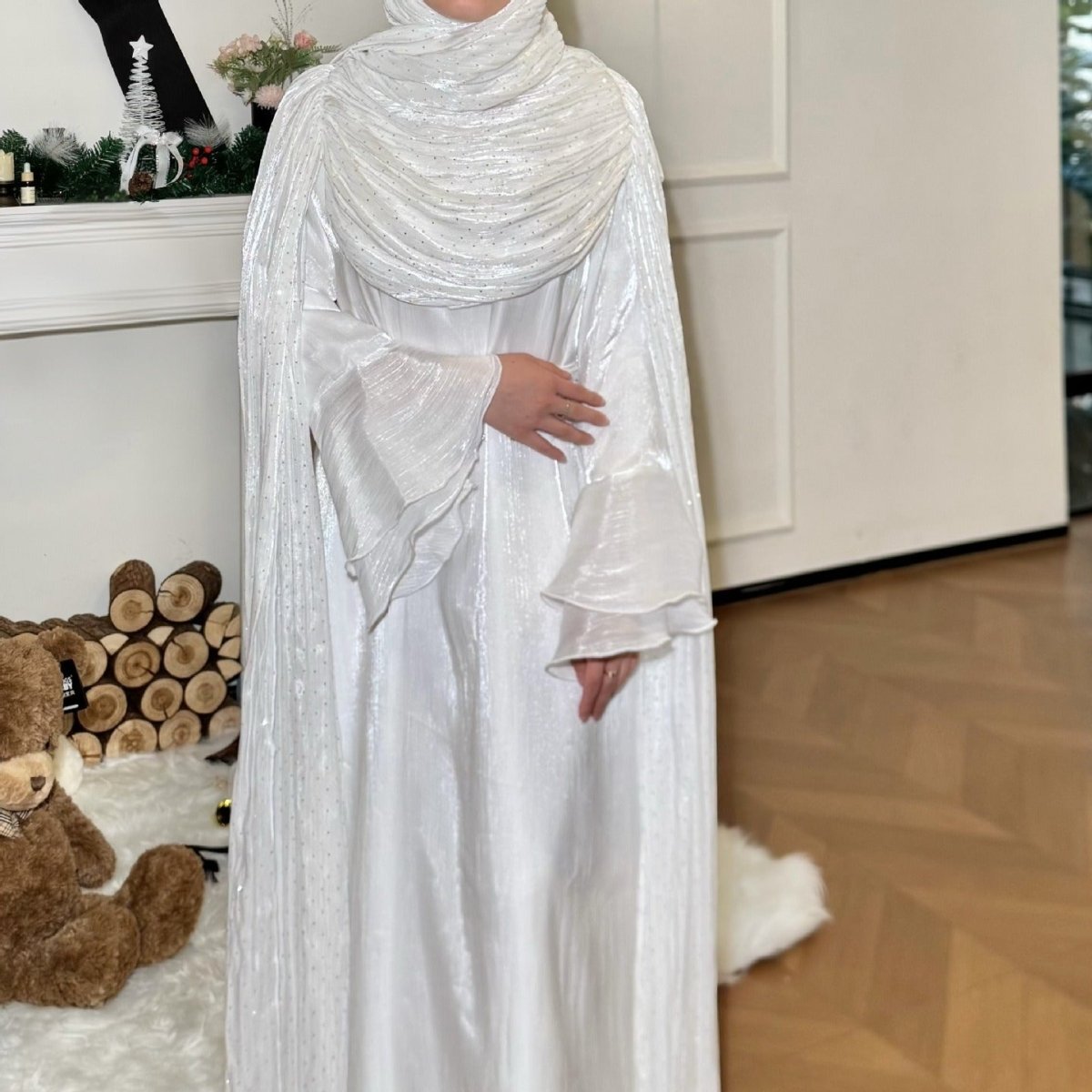 Robe Abaya Maxi à Manches Cape Plissées (MA430)