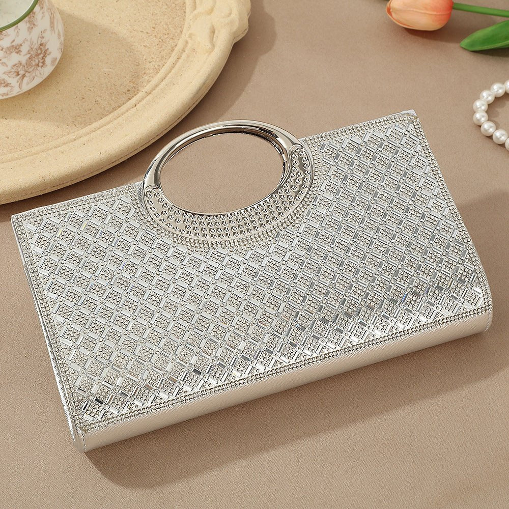 Sac Pochette Vintage à Grande Anse Circulaire Ornée de Strass Scintillants (MAC430)