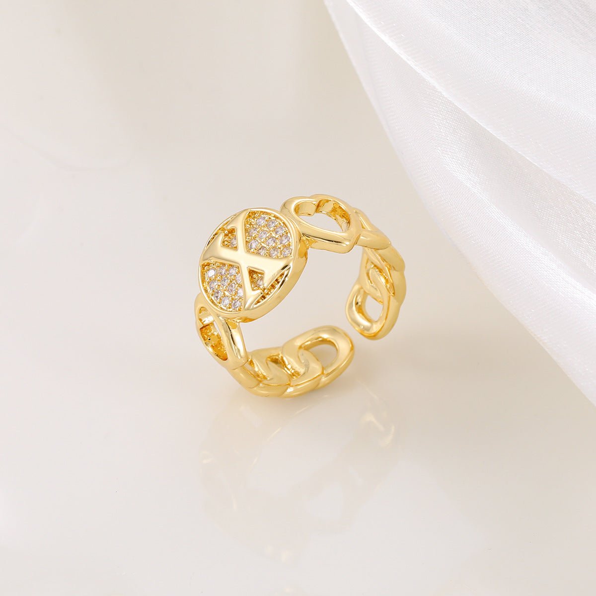 Ensemble MAC186 Cuivre avec Zircon, Bague Lettre Love Brillante Plaqué Or Réel 18K