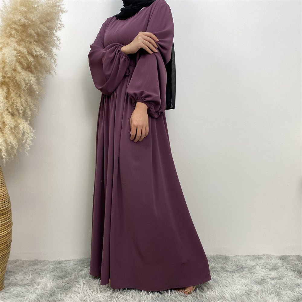 Abaya Ample Modeste pour Musulmane, Manches Extensibles, Fermeture Éclair Frontale, Coupe Trapèze (MA175)