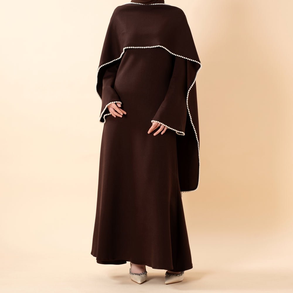 Robe de soirée élégante à manches cape ornée de perles (UKMA337)