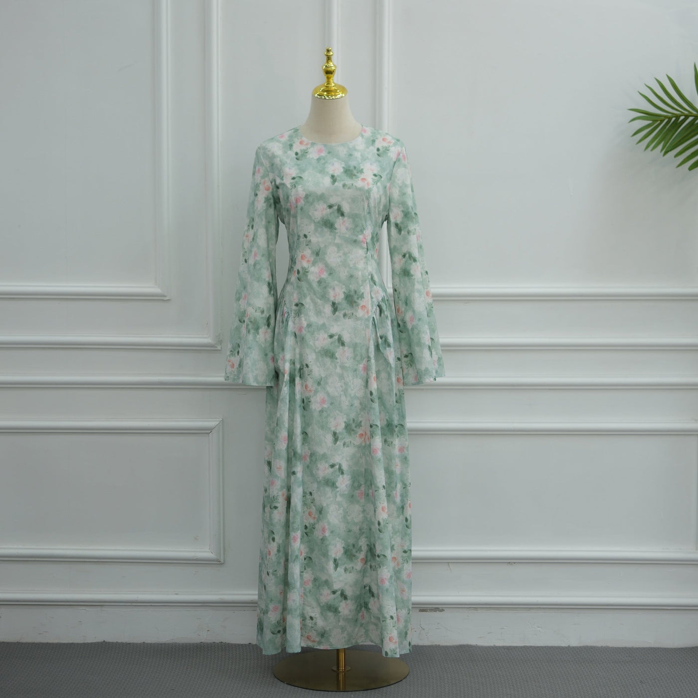 Robe Maxi à Manches Évasées Imprimé Floral Aquarelle (MS516)
