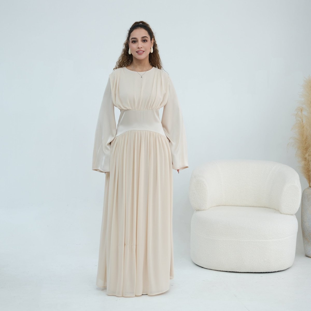 Robe Maxi Manches Évasées en Mousseline(MS498)