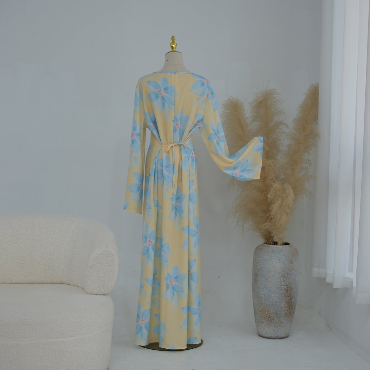 Robe Maxi Froissée Délavée à Imprimé Floral (MS437)
