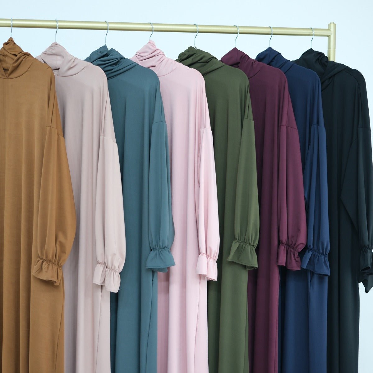 Collection d'Abayas Casual à Capuche Modest | Robes Ton sur Ton avec Manches Bouffantes (MJ021)