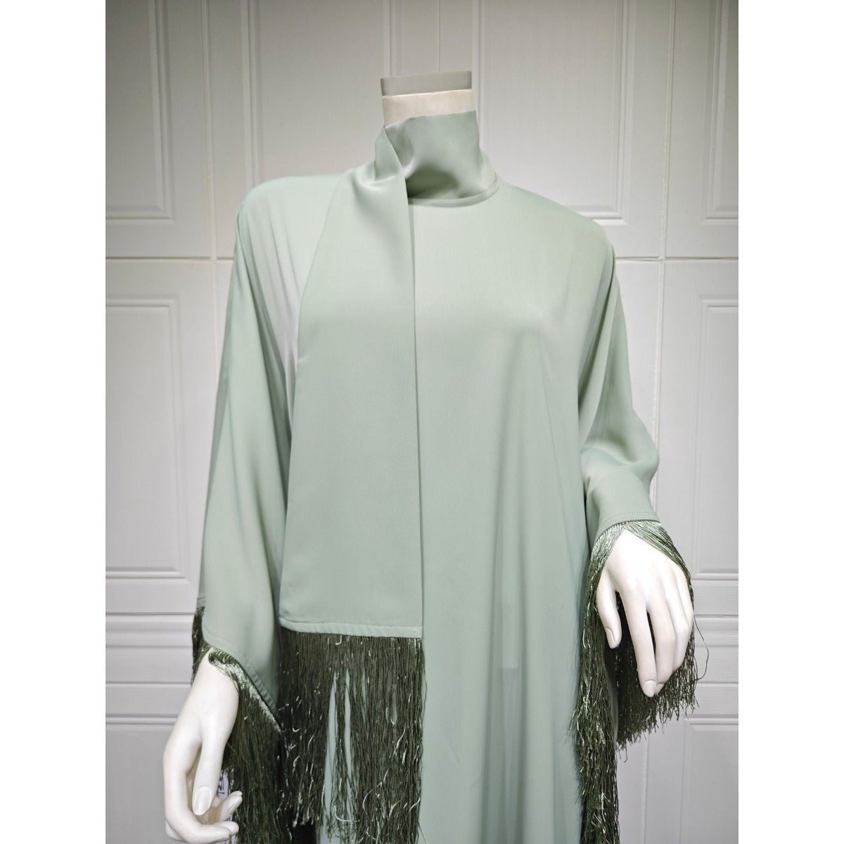 Kaftan Manches Chauve-Souris à Pompons | Robe de Soirée avec Détails Frangés Fluides (MA288)