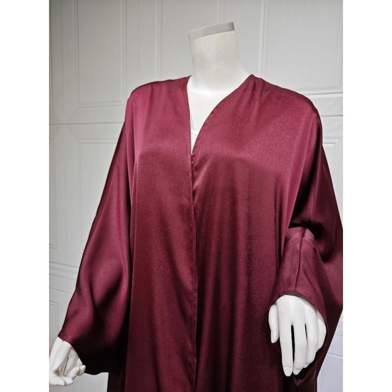 Robe Abaya à Manches Chauve-Souris Douces | Robe Cardigan en Satin à Col en V (MOA224)