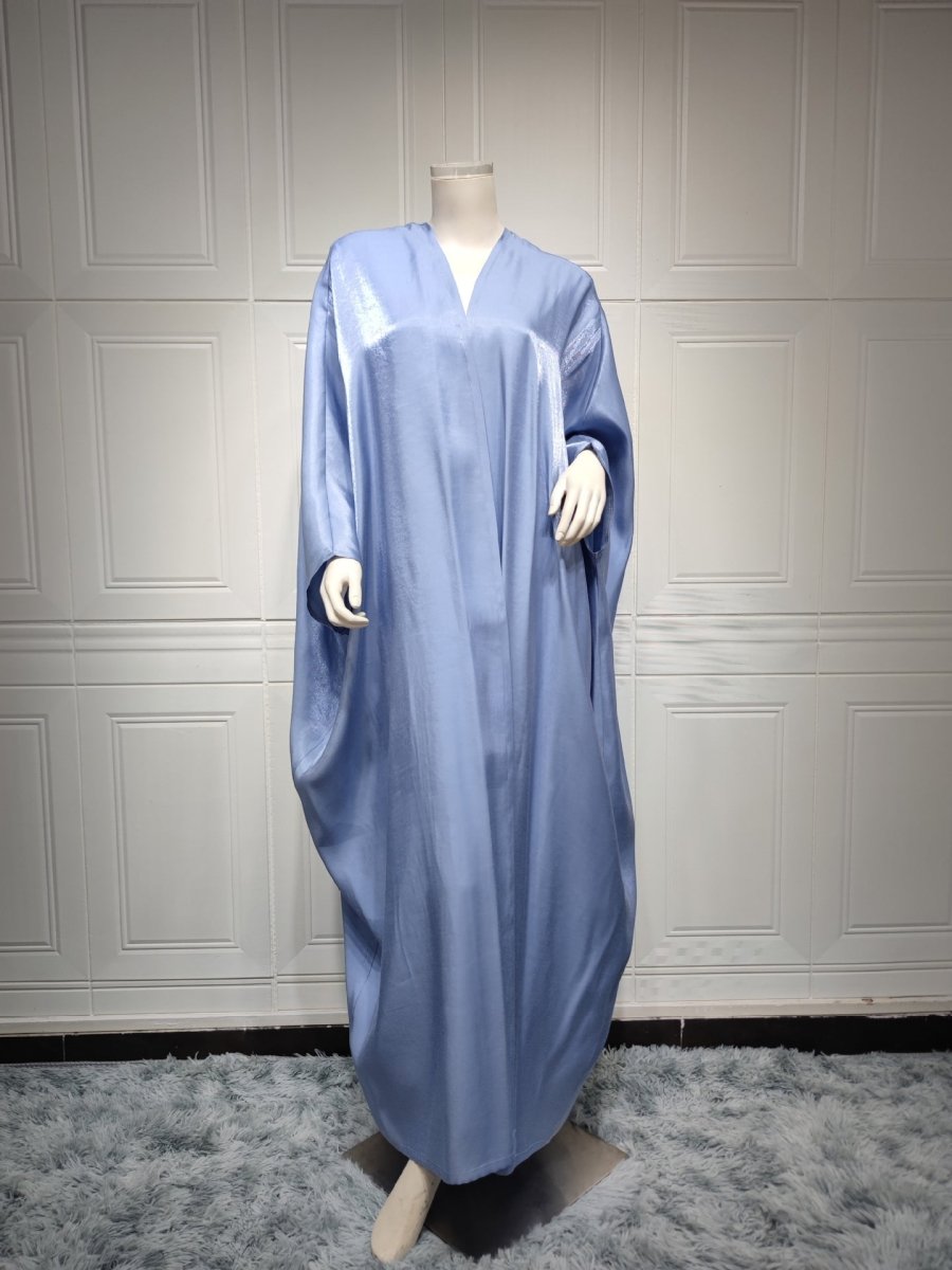 Robe Abaya Luxueuse en Satin de Soie à Manches Chauve-souris | Robe de Soirée Pudique Col en V (MOA225)