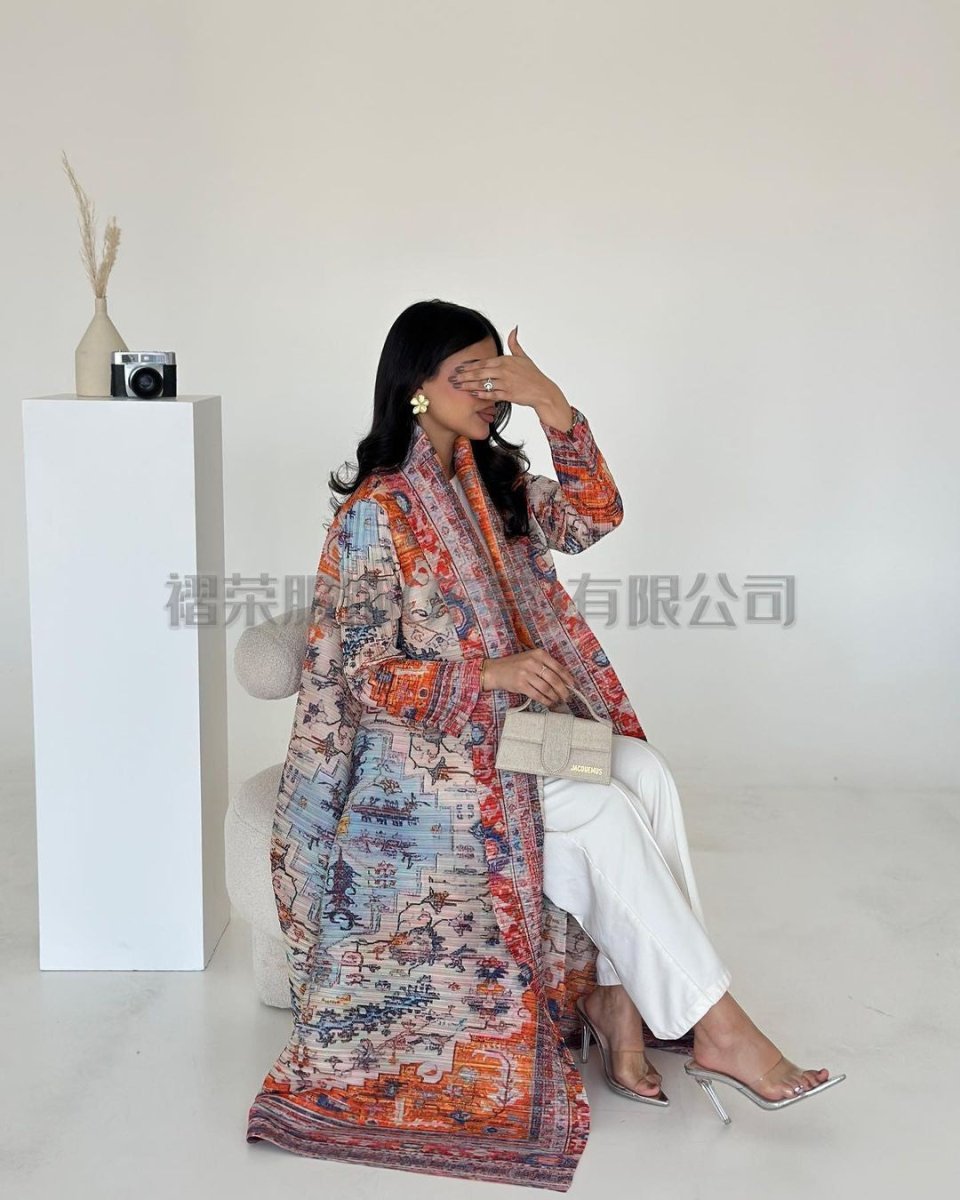 Trench-coat Musulman à Imprimé Floral - Veste Cape Robe Modeste pour la Ville (MOA212)