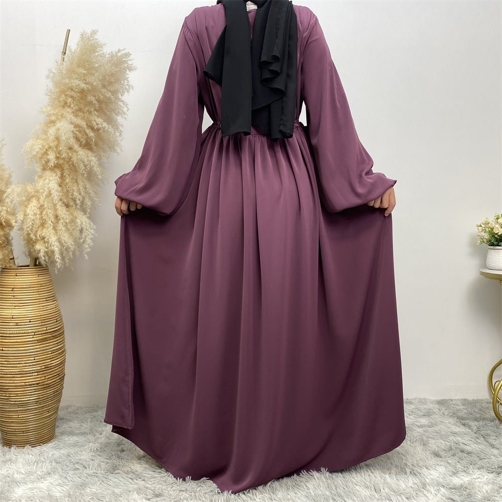 Abaya Ample Modeste pour Musulmane, Manches Extensibles, Fermeture Éclair Frontale, Coupe Trapèze (MA175)