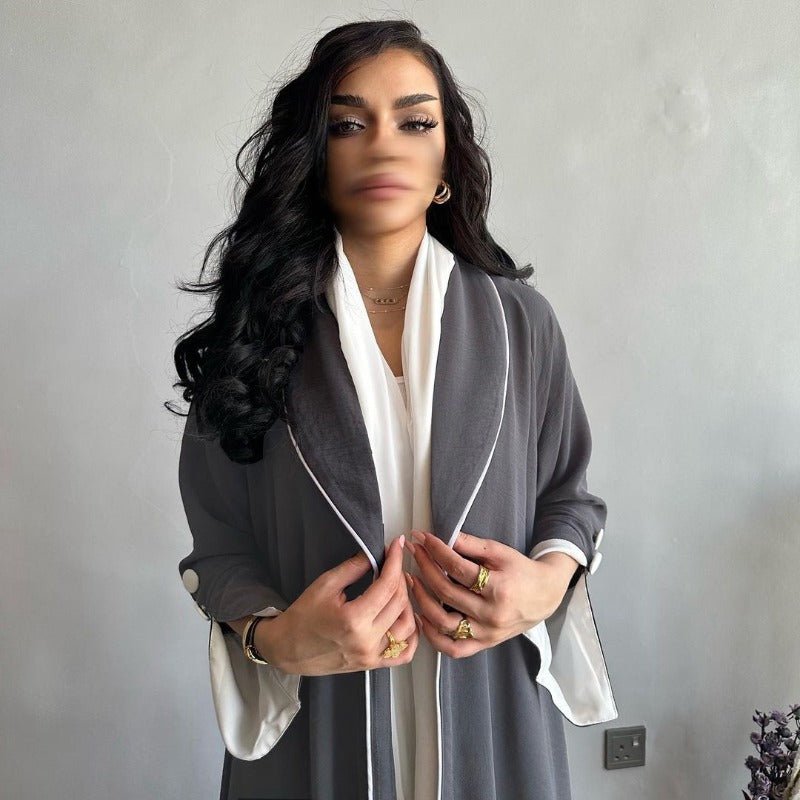 Robe longue automne et hiver à ouverture avant | Abaya cardigan plissée unie (MOA218)