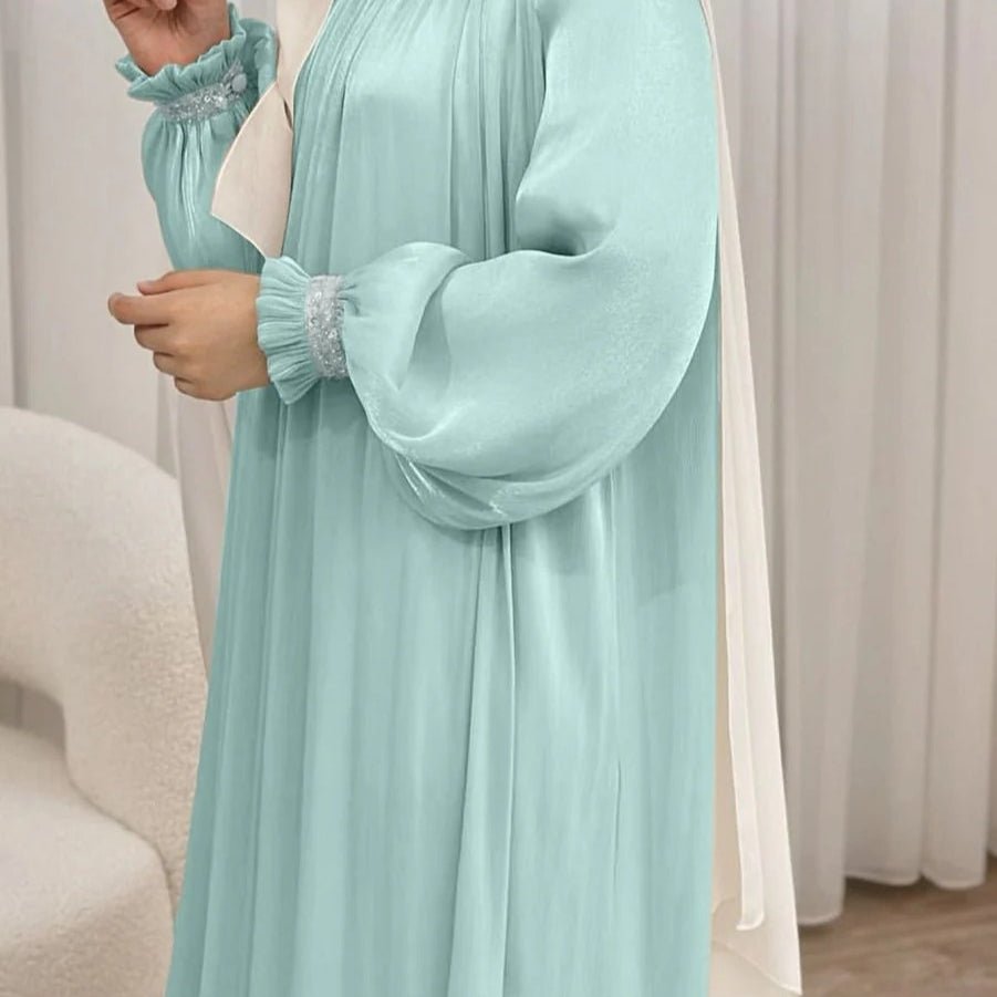 Abaya Élégante à Manchette Fleurie Brillante et Sequins | Abaya Brillante avec Sequins (MA140)