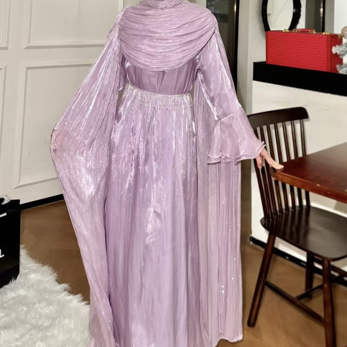 Robe Abaya Maxi à Manches Cape Plissées (MA430)