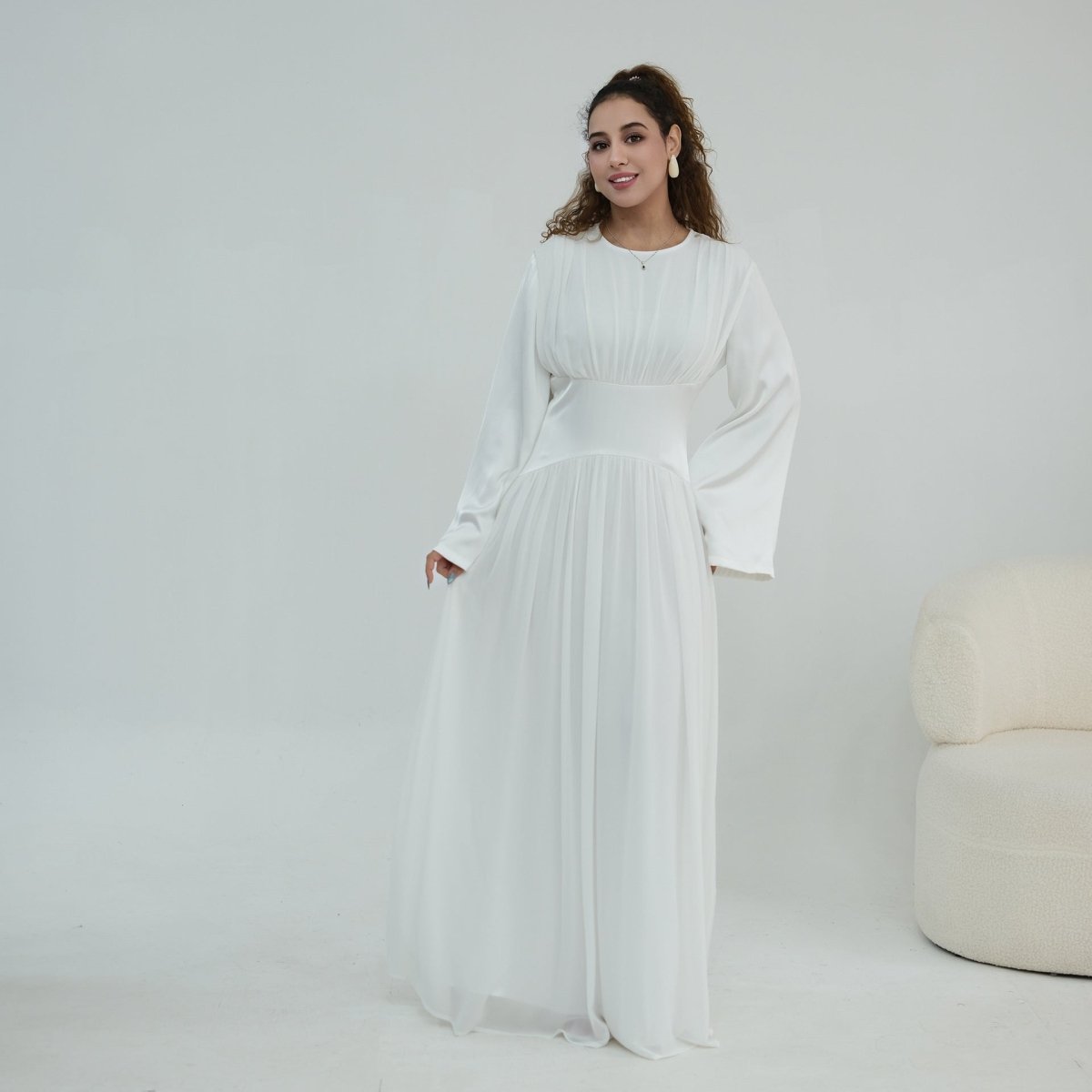 Robe Maxi Manches Évasées en Mousseline(MS498)