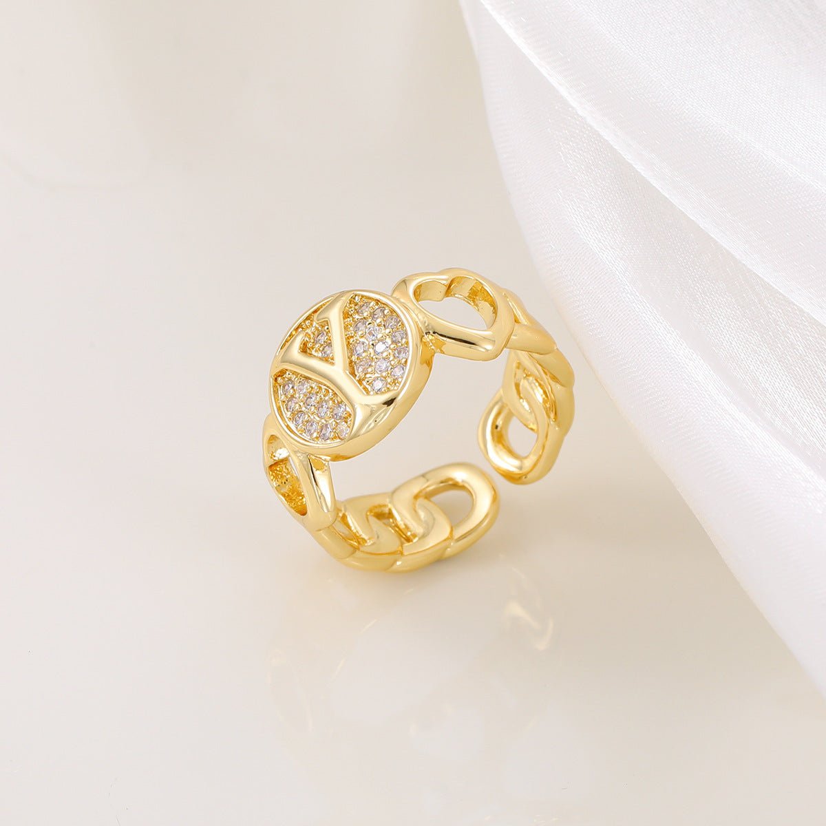 Ensemble MAC186 Cuivre avec Zircon, Bague Lettre Love Brillante Plaqué Or Réel 18K