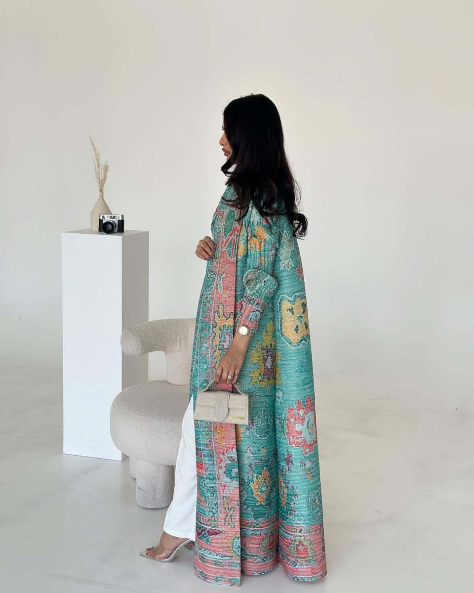 Trench-coat Musulman à Imprimé Floral - Veste Cape Robe Modeste pour la Ville (MOA212)