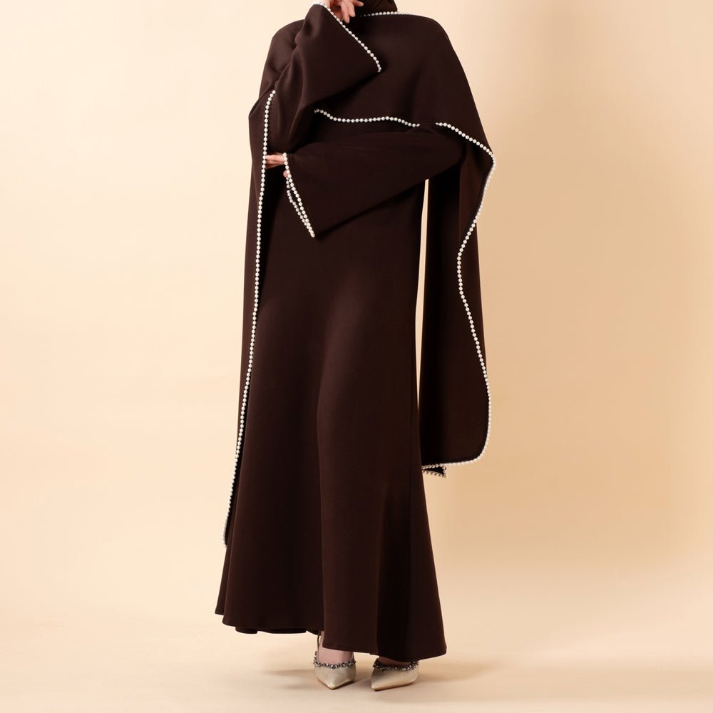 Robe de soirée élégante à manches cape ornée de perles (UKMA337)