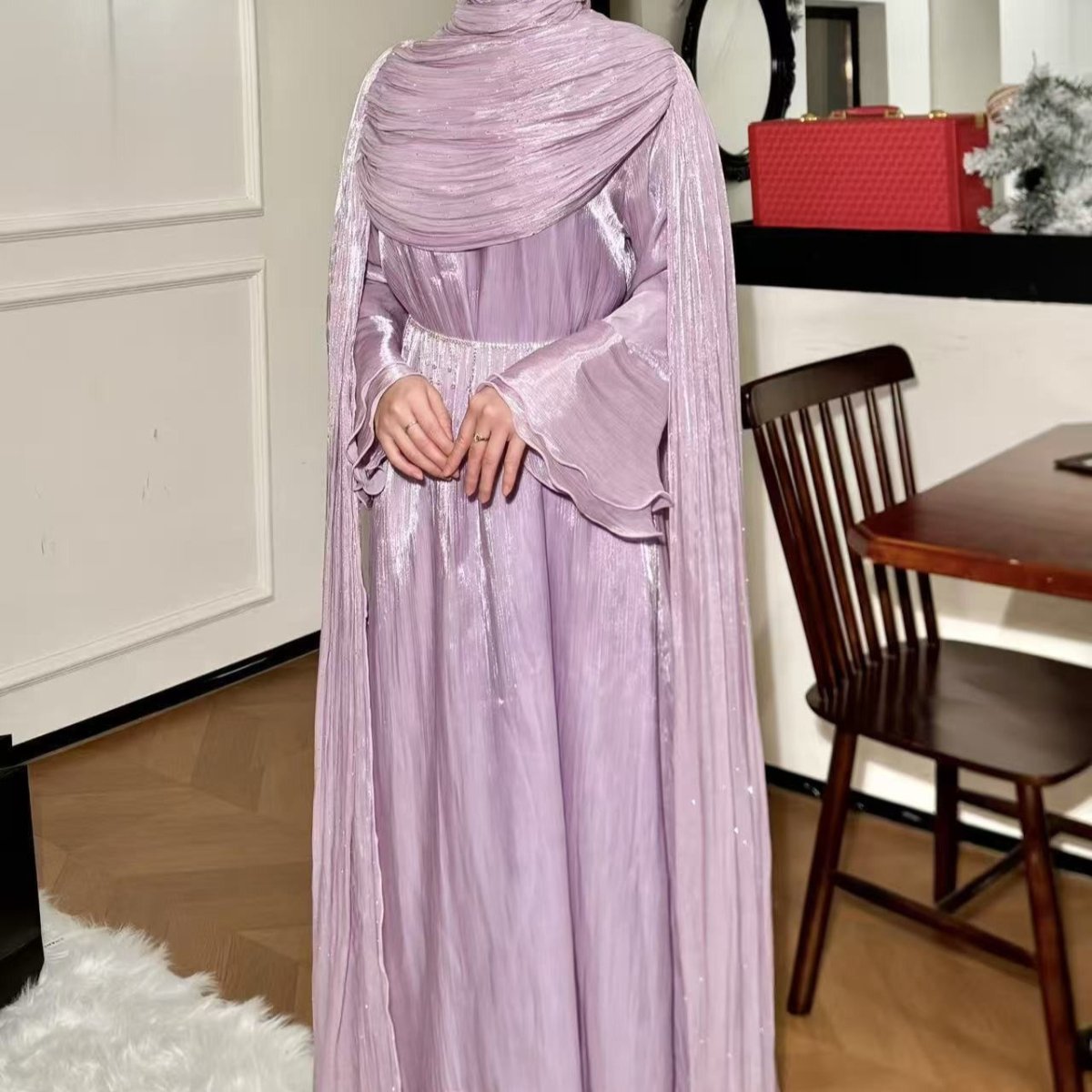 Robe Abaya Maxi à Manches Cape Plissées (MA430)